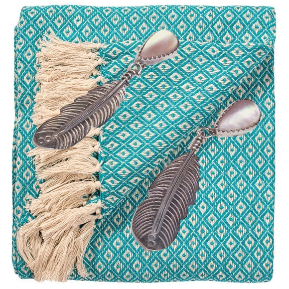 Sterling Silver Feather Earrings with Pink Stones - Picture 3 of 4